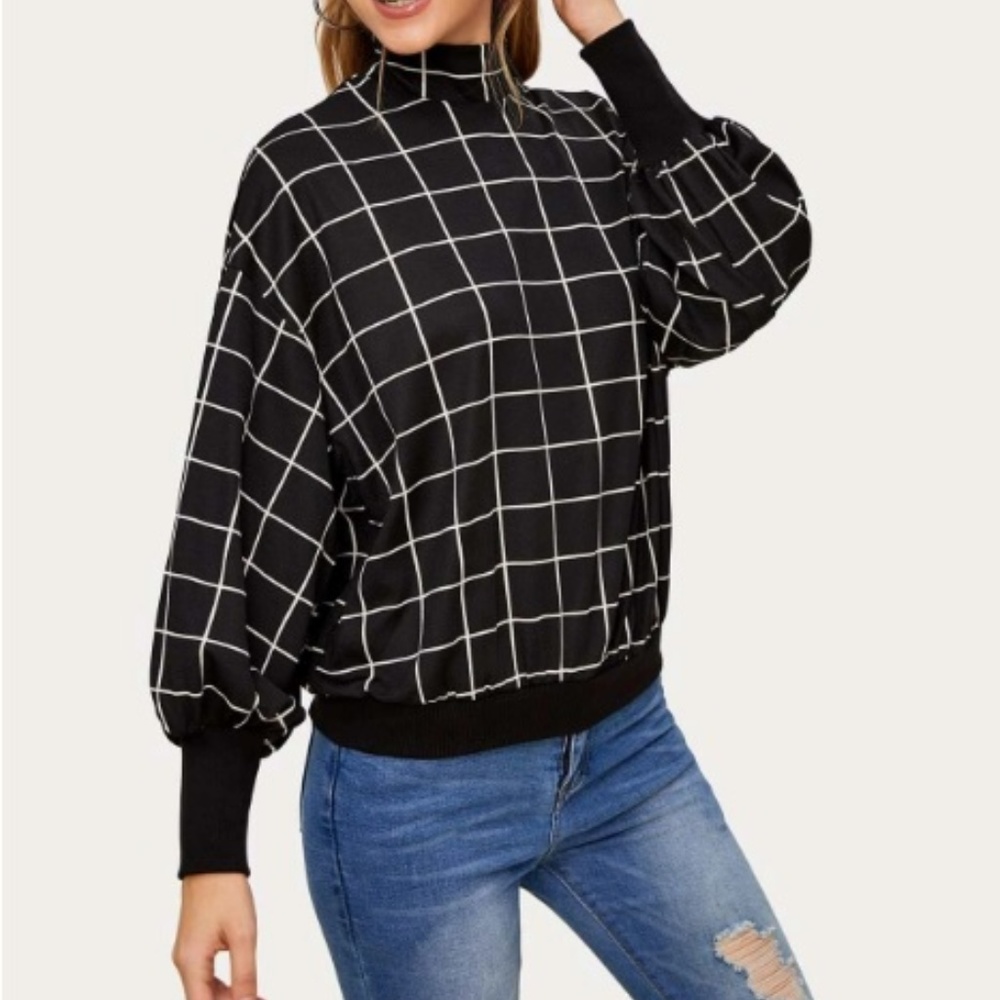NWOT Mock-Neck Grid Pullover